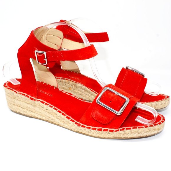 Franco Sarto Lexie Wedge Size 9.5M Orange Suede Jute Espredille Sandal Buckle. - Picture 2 of 11